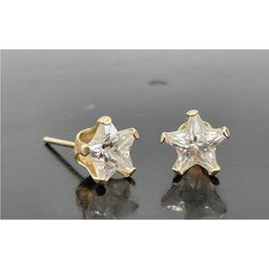 14k Yellow Gold Glass Stone Star Shaped Stud Earrings .75g 4-6mm